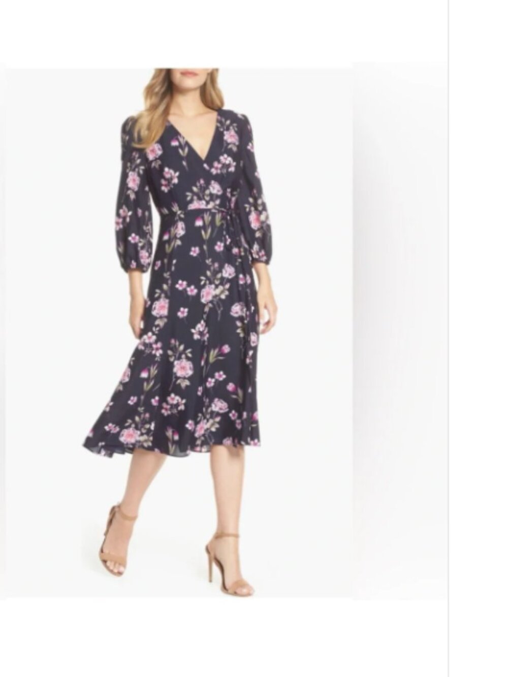 Eliza J Navy Floral Print Wrap Dress size 2
